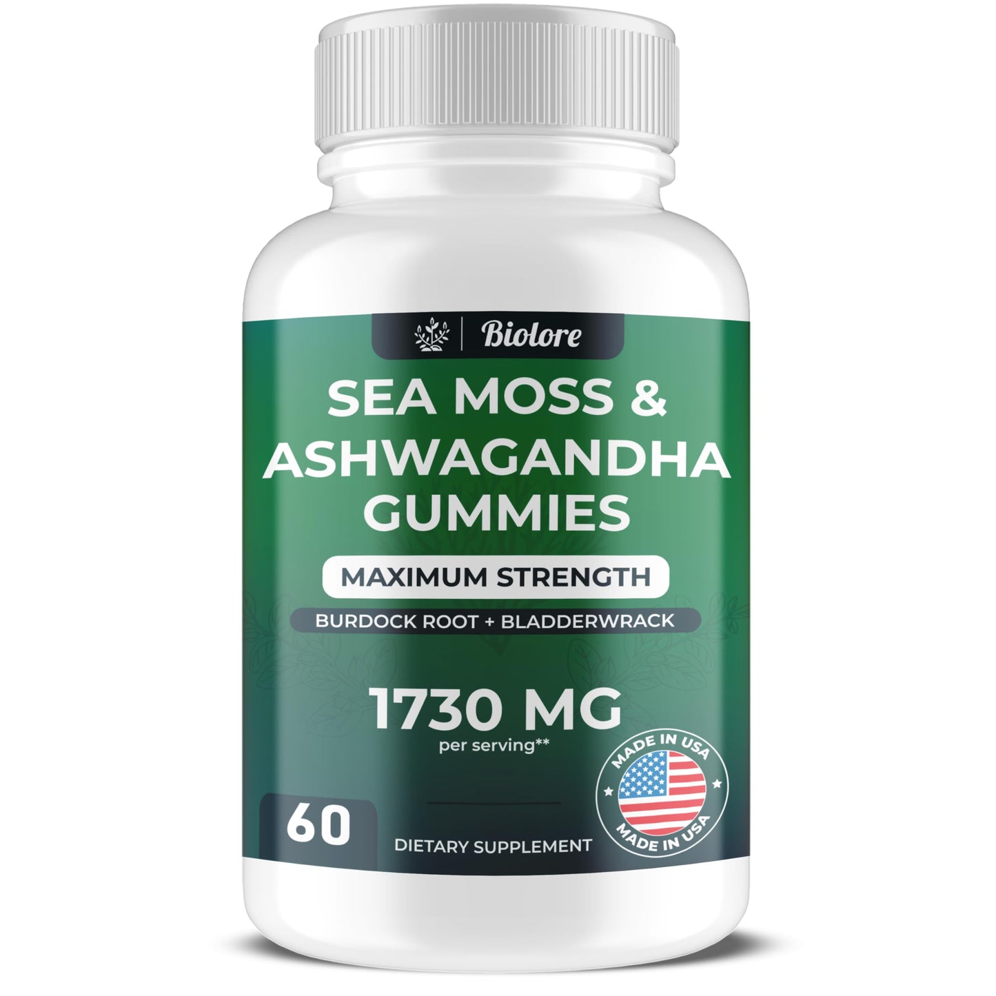 Biolore Sea Moss Gummies with Ashwagandha 1730 MG High Potency Irish Sea Moss Burdock Root Bladderwrack Extract Digestive & Immune Support - Vegan Non-GMO Gluten-Free (60 Count)
